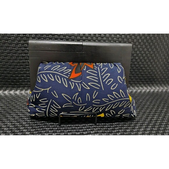 Midnight Botanical Wood Frame Multicolor Ankara Clutch Purse Bag - Picture 2 of 8
